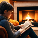 **A person reading a book in a cozy armchair next to a fireplace. Warm lighting, autumn atmosphere.** (Focuses on continuous learning and self-improvement through reading.)